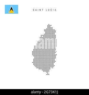 Mappa a punti quadrati di Santa Lucia. Mappa dei pixel punteggiati di Saint Lucian con bandiera nazionale isolata su sfondo bianco. Illustrazione vettoriale. Illustrazione Vettoriale