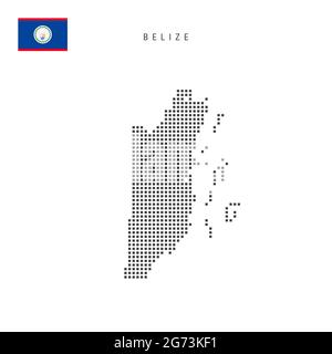 Mappa del modello a punti quadrati di Belize. Mappa dei pixel punteggiati Belizean con bandiera nazionale isolata su sfondo bianco. Illustrazione vettoriale. Illustrazione Vettoriale