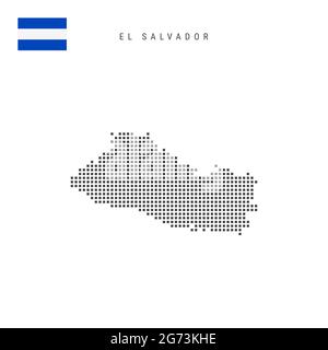 Mappa dei motivi a punti quadrati di El Salvador. Mappa dei pixel punteggiati Salvadoran con bandiera nazionale isolata su sfondo bianco. Illustrazione vettoriale. Illustrazione Vettoriale