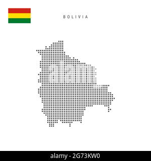 Mappa dei motivi a punti quadrati della Bolivia. Mappa dei pixel punteggiati boliviani con bandiera nazionale isolata su sfondo bianco. Illustrazione vettoriale. Illustrazione Vettoriale