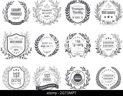 I premi emblemi nero bianco set con nastri isolati illustrazione vettoriale Illustrazione Vettoriale