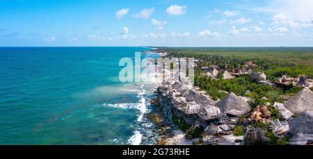 Vista aerea del lussuoso hotel Azulik a Tulum. Foto Stock