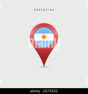 Cartografia a goccia con bandiera argentina. Bandiera argentina inserita nel pin della mappa della posizione. Illustrazione vettoriale isolata su sfondo grigio chiaro. Illustrazione Vettoriale