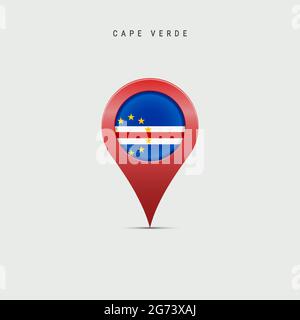 Cartografia a goccia con bandiera di Capo Verde. Flag Cabo Verde inserito nel pin della mappa della posizione. Illustrazione vettoriale isolata su sfondo grigio chiaro. Illustrazione Vettoriale