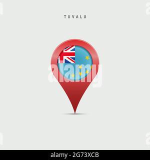 Cartografia a goccia con bandiera di Tuvalu. Bandiera delle Isole Ellice inserita nel pin della mappa della posizione. Illustrazione vettoriale isolata su sfondo grigio chiaro. Illustrazione Vettoriale
