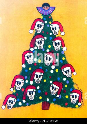 Immagine Day of the Dead; illustrazione fotografica; albero di Natale decorato con teschi di santa. Foto Stock