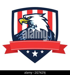 American Eagle Logo Mascot icona vettoriale con bandiera di America sfondo Independence Day Template Design Illustrazione Vettoriale