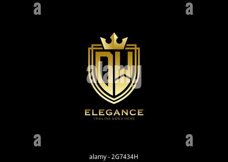 DW elegante monogramma di lusso logo o modello con scroll e corona reale - perfetto per lussuosi progetti di branding Illustrazione Vettoriale
