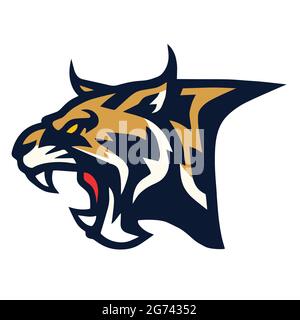 Bobcat Lynx Wildcat Angry Roaring Logo Sport Mascot icona di illustrazione vettoriale Illustrazione Vettoriale