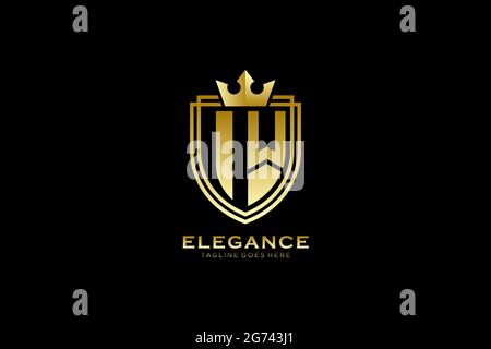 IW elegante monogramma di lusso logo o modello con scroll e corona reale - perfetto per lussuosi progetti di branding Illustrazione Vettoriale