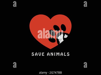 Logo Save Animals per Animal Health Care / Society / Logo di cane e gatto in Love o Heart Shape Logo di cane e gatto faccia Animal Rescue Agency NGO Illustrazione Vettoriale