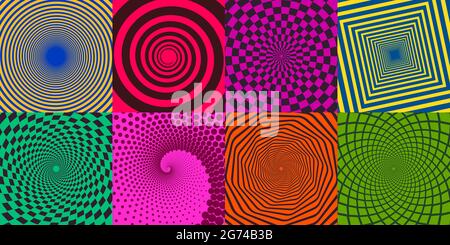 Spirali di turbolenza. Elementi a spirale di delusione intrecciata, raggi radiali di rotazione raggi solari spirali vettoriali insieme di elementi di illustrazione. Spirali astratte a spirale Illustrazione Vettoriale