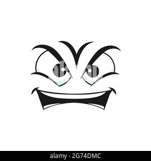 Arrabbiato smiley isolato irritato emoticon icona. Vettore grumpy sullen emoji, ireful o allegro emoticon smiley. Emozione di cattivo umore, umoroso triste emoji con Illustrazione Vettoriale