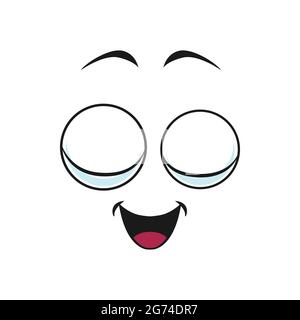 Emoticon sorridente con grandi occhi chiusi isolata cute emoji icona. Vettore che dorme o sogna sorridente con sopracciglia e bocca aperta. Faccia allegra e felice Illustrazione Vettoriale