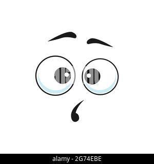 Fumetti sorpresi vettore viso curiosi emoji divertente, sorprendente espressione facciale con bocca aperta e occhi goggle. WOW sentimenti isolati su bianco backgr Illustrazione Vettoriale
