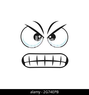 Arrabbiato smiley grumpy sullen emoji, ireful o rabbioso smiley espressione facciale icona isolata. Vettore ira triste emoticon con un sorriso malizioso, cattivo Illustrazione Vettoriale