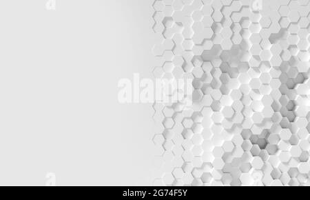 Parete di sfondo casuale bianco spostato honeycomb esagonale sfondo con spazio di copia. rendering 3d. Foto Stock