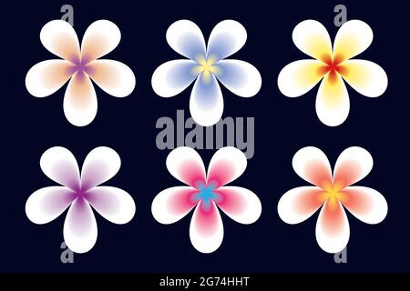 Set di fiori misti in bianco, arancione, blu, viola, giallo, colore rosso, rosa Illustrazione Vettoriale