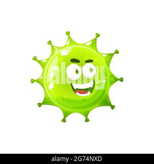 Carattere batterico, microrganismo con occhi grandi isolato arrabbiato batteri cellula. Vettore patogeno batterico divertente, mostro biologico. Decor microbiologico Illustrazione Vettoriale