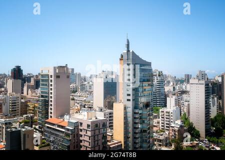 Vista sulla città di Beirut da un edificio alto in Libano Foto Stock