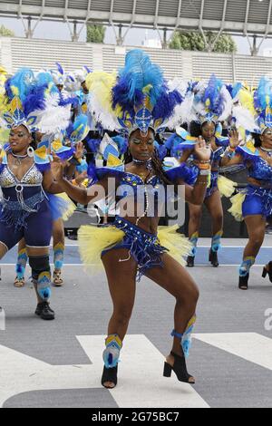 Parigi, Francia. 4 luglio 2021. Carnevale tropicale di Parigi e Ile-de-France allo Stadio Charlety il 4 luglio 2021 a Parigi, Francia. Foto Stock