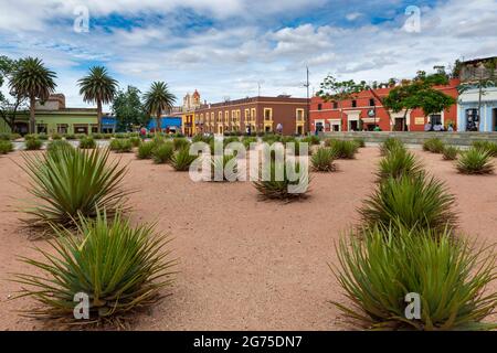 Oaxaca de Juarez, Messico - 15 maggio 2014: Vista di una piazza nel centro della città di Oaxaca de Juarez, Messico. Foto Stock