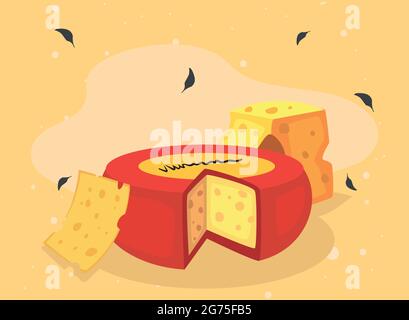 formaggio con gouda e fette di formaggio Illustrazione Vettoriale