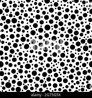 Sfondo del pattern senza giunture del vettore di punti Dalmation. Trama dello sfondo con densi puntini di polka sparsi. I cerchi misti monocromatici si ripetono. Sparato in modo casuale Illustrazione Vettoriale