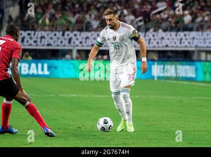 10 luglio 2021: Il centrocampista messicano Hector Herrera (16) durante una partita della CONCACAF Gold Cup tra il Messico e Trinidad & Tobago allo stadio AT&T di Arlington, Texas, Messico e Trinidad & Tobago hanno legato 0-0 Albert pena/CSM Foto Stock