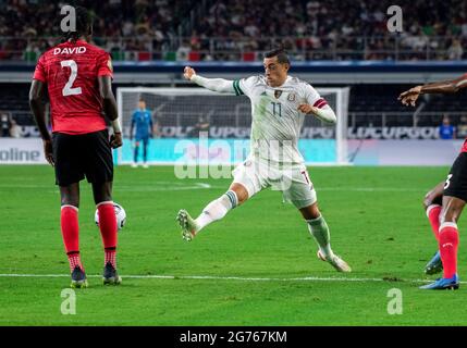 10 luglio 2021: Messico in avanti Rogelio Funes Mori (11) durante una partita della CONCACAF Gold Cup tra il Messico e Trinidad & Tobago allo stadio AT&T di Arlington, Texas Messico e Trinidad & Tobago legati 0-0 Albert pena/CSM Foto Stock