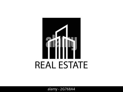 Design del logo immobiliare e modello vettoriale Illustrazione Vettoriale
