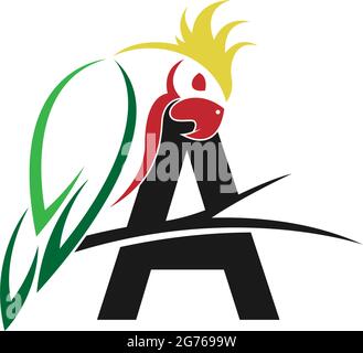 Lettera A con icona di uccello pappagallo disegno vettoriale Illustrazione Vettoriale