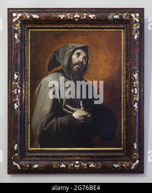 Dipinto "San Francesco d'Assisi" del pittore italiano Tanzio da Varallo (1632) esposto alla mostra permanente di vecchi maestri della Galleria Nazionale (Národní galerie) a Palazzo Sternberg (Šternberský palác) a Praga, Repubblica Ceca. Foto Stock