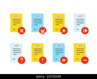 File, insieme di icone del documento. Illustrazione vettoriale disegnata a mano. Illustrazione Vettoriale