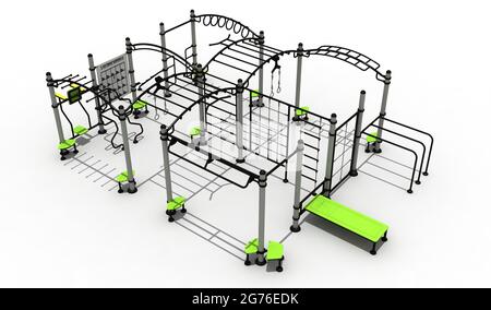 GIMNASIO GYM ESTRUCTURA DE CIRCUITO DE CROSSFIT Y CALISTENIA - RENDER Foto Stock