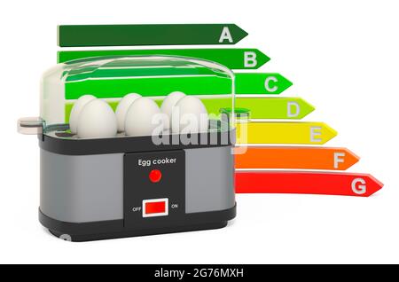 Caldaia a uovo con grafico di efficienza energetica, rendering 3D isolato su sfondo bianco Foto Stock