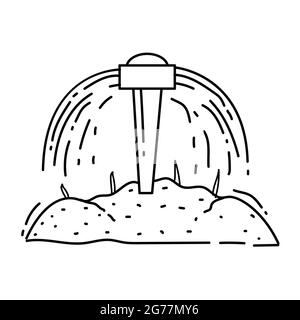 Icona irrigazione agricola. Set di icone disegnate a mano, nero contorno, icona doodle, disegno icona vettoriale. Illustrazione Vettoriale
