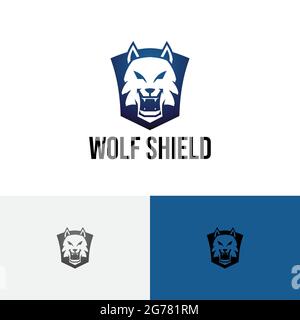 Logo Wolf Head Shield Wild Wildlife Predator Illustrazione Vettoriale