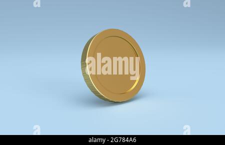 Moneta d'oro vuota su sfondo blu. Icona delle monete 3D per il banner Web e l'icona dell'applicazione mobile. Rendering 3D. Foto Stock