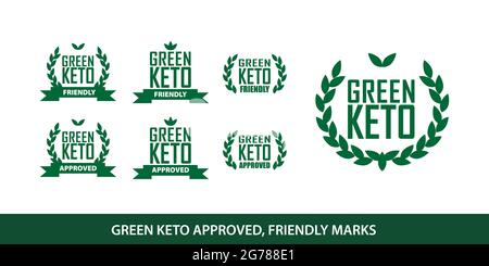 Set di marchi per la dieta ecologica approvati da Green Keto per prodotti chetogenici e stili di vita certificati Illustrazione Vettoriale