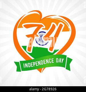 74 anni anniversario Independence Day, simbolo Love India. Happy Independence Day India, volantino di progettazione per il 15 agosto. Illustrazione vettoriale Illustrazione Vettoriale