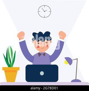 uomo che usa un vettore di caratteri flat per laptop. Illustrazione Vettoriale