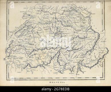 Mappa settecentesca di Helvetia (Svizzera) incisione su copperplate dell'Enciclopedia Londinensis OR, dizionario universale di arti, scienze e letteratura; Volume IX; a cura di Wilkes, Giovanni. Pubblicato a Londra nel 1811 Foto Stock