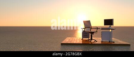 Lavorare da casa e da remoto grazie al rendering 3d pandemico Foto Stock