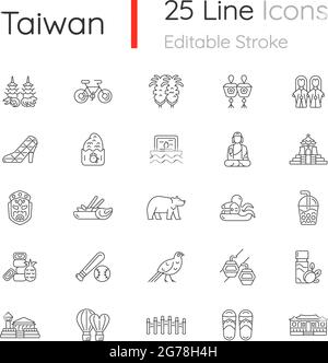 Set di icone lineari Taiwan Illustrazione Vettoriale