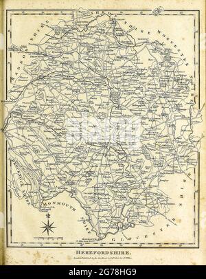Herefordshire è una contea delle West Midlands dell'Inghilterra, governata dal Consiglio Herefordshire. Incisione su copperplate dell'Enciclopedia Londinensis OR, dizionario universale delle arti, delle scienze e della letteratura; Volume IX; a cura di Wilkes, Giovanni. Pubblicato a Londra nel 1811 Foto Stock