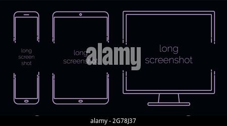 set di cornici per smartphone, tablet e computer desktop per la presentazione di lunghe schermate, web design Illustrazione Vettoriale