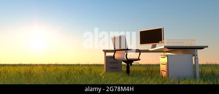 Lavorare da casa e da remoto grazie al rendering 3d pandemico Foto Stock