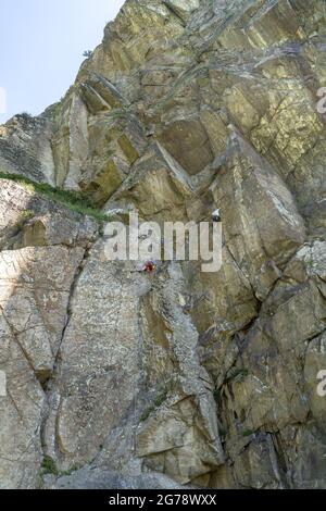 Europa, Austria, Tirolo, Ötztal Alpi, Ötztal, Scalatori in Engelswand vicino a Tumpen Foto Stock