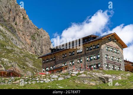 Europa, Austria, Tirolo, Alpi Stubai, Rifugio Dresdner nello Stubai Foto Stock